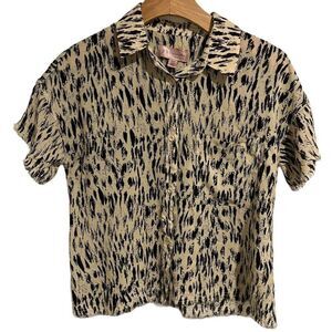 Philosophy Shirt Womens XS Button Up Tan Black Animal Print